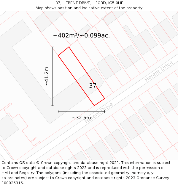 37, HERENT DRIVE, ILFORD, IG5 0HE: Plot and title map