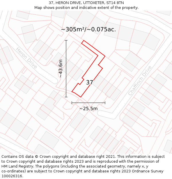 37, HERON DRIVE, UTTOXETER, ST14 8TN: Plot and title map