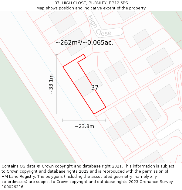 37, HIGH CLOSE, BURNLEY, BB12 6PS: Plot and title map