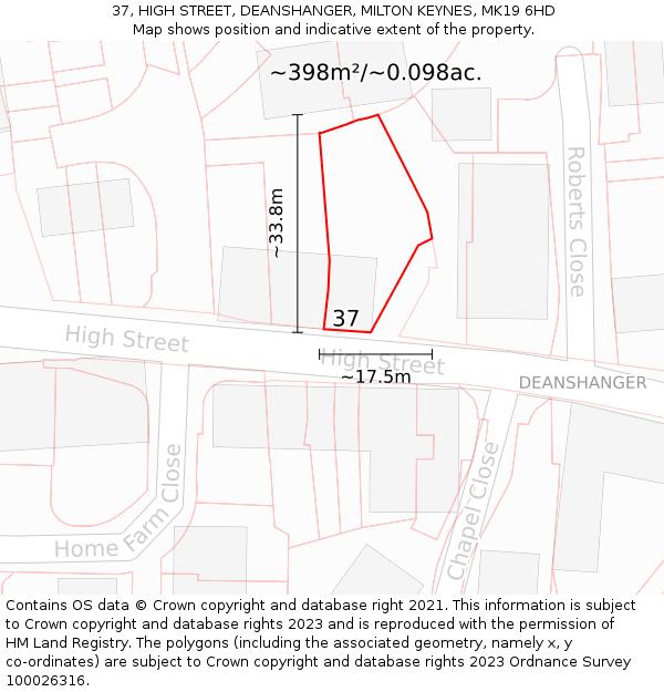 37, HIGH STREET, DEANSHANGER, MILTON KEYNES, MK19 6HD: Plot and title map