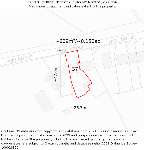 37, HIGH STREET, FINSTOCK, CHIPPING NORTON, OX7 3DA: Plot and title map