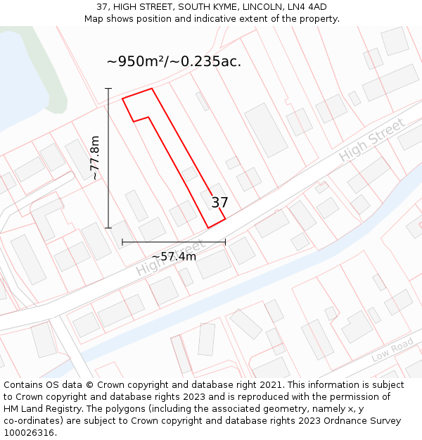 37, HIGH STREET, SOUTH KYME, LINCOLN, LN4 4AD: Plot and title map