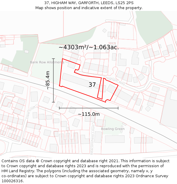 37, HIGHAM WAY, GARFORTH, LEEDS, LS25 2PS: Plot and title map