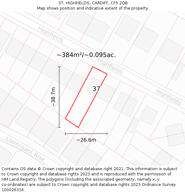 37, HIGHFIELDS, CARDIFF, CF5 2QB: Plot and title map