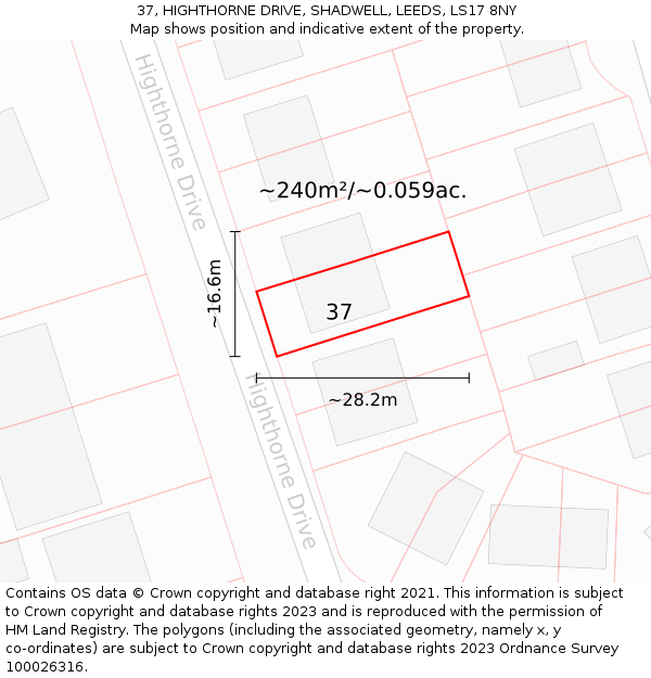 37, HIGHTHORNE DRIVE, SHADWELL, LEEDS, LS17 8NY: Plot and title map