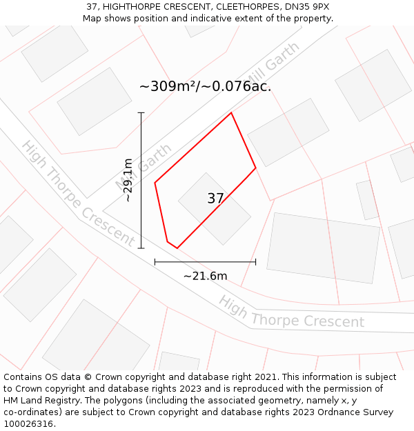 37, HIGHTHORPE CRESCENT, CLEETHORPES, DN35 9PX: Plot and title map