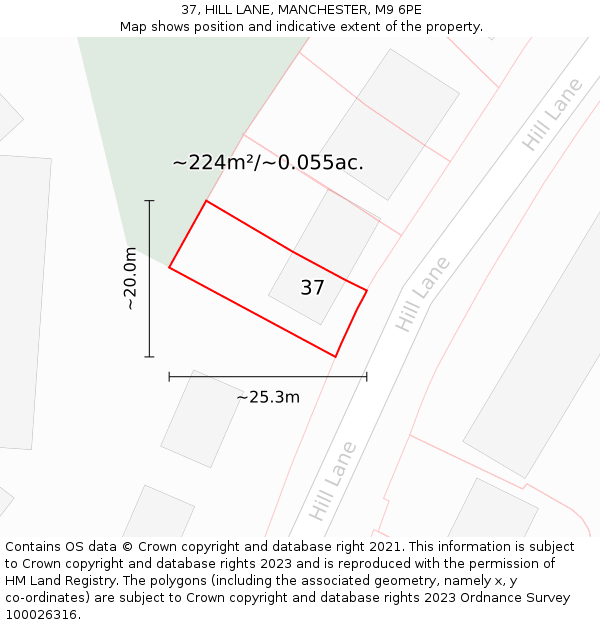 37, HILL LANE, MANCHESTER, M9 6PE: Plot and title map