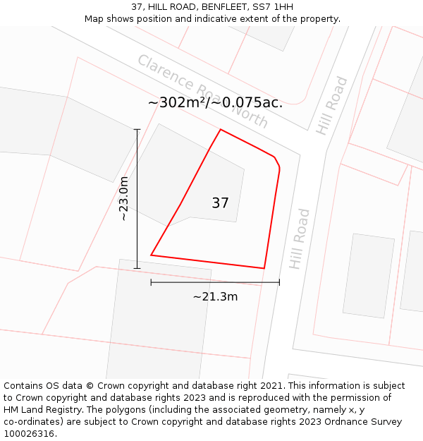37, HILL ROAD, BENFLEET, SS7 1HH: Plot and title map