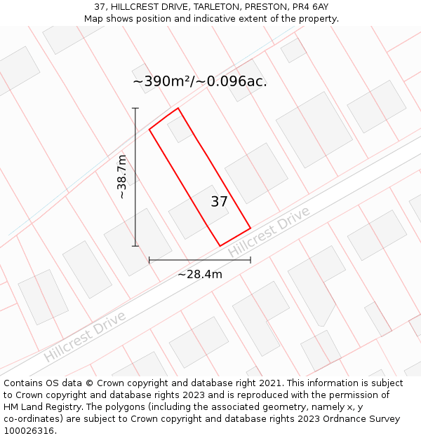 37, HILLCREST DRIVE, TARLETON, PRESTON, PR4 6AY: Plot and title map