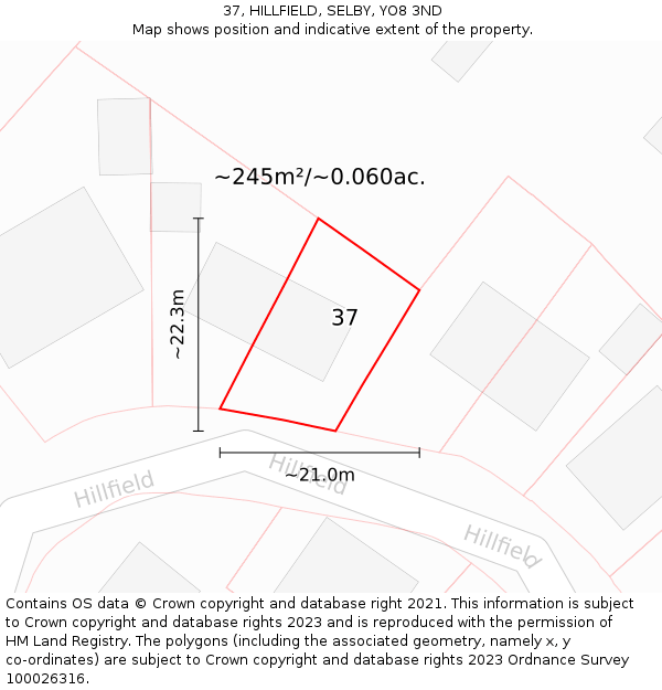 37, HILLFIELD, SELBY, YO8 3ND: Plot and title map