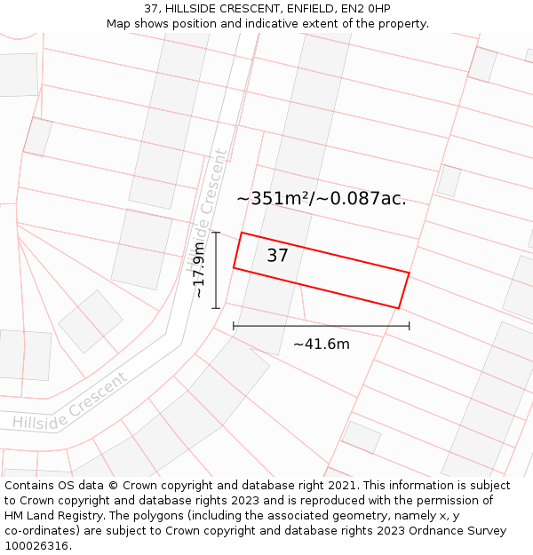 37, HILLSIDE CRESCENT, ENFIELD, EN2 0HP: Plot and title map