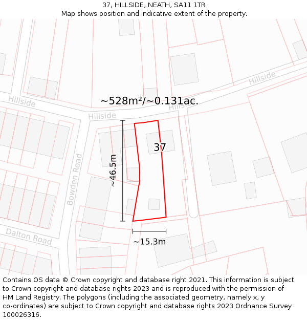37, HILLSIDE, NEATH, SA11 1TR: Plot and title map