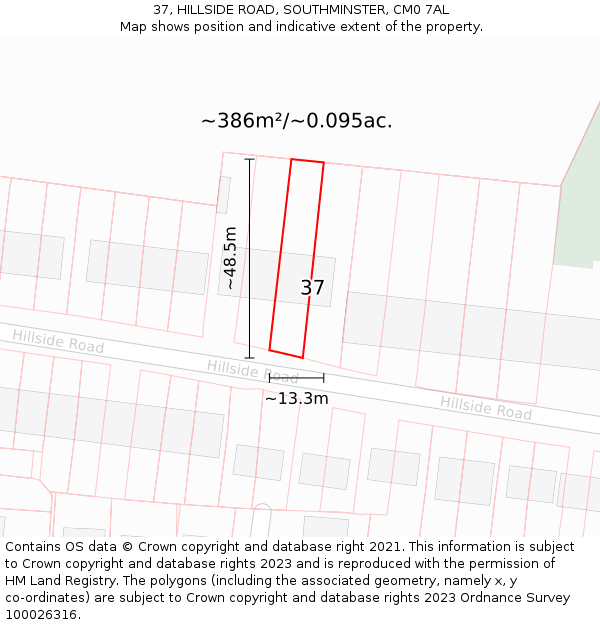 37, HILLSIDE ROAD, SOUTHMINSTER, CM0 7AL: Plot and title map