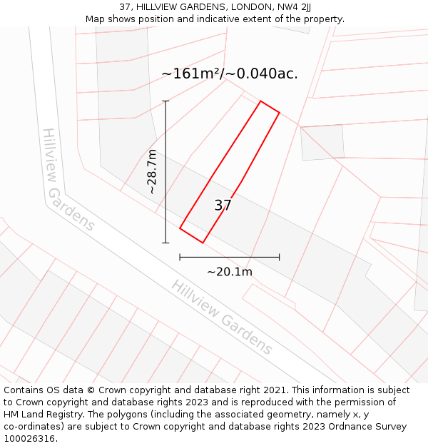 37, HILLVIEW GARDENS, LONDON, NW4 2JJ: Plot and title map