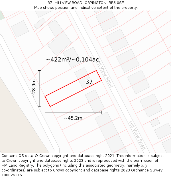 37, HILLVIEW ROAD, ORPINGTON, BR6 0SE: Plot and title map