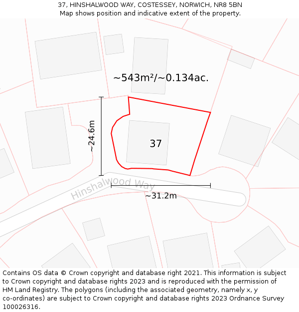 37, HINSHALWOOD WAY, COSTESSEY, NORWICH, NR8 5BN: Plot and title map