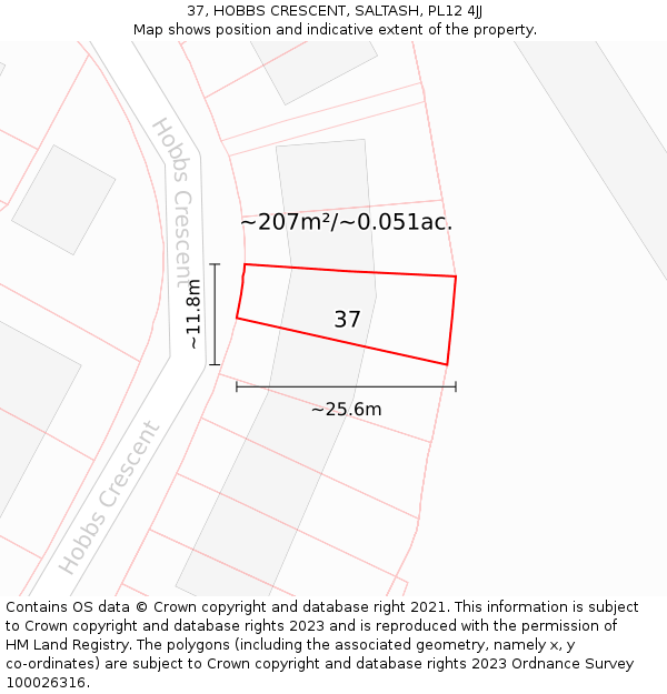 37, HOBBS CRESCENT, SALTASH, PL12 4JJ: Plot and title map