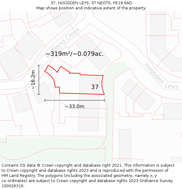37, HOGSDEN LEYS, ST NEOTS, PE19 6AD: Plot and title map