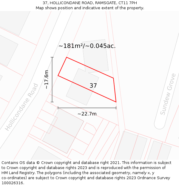 37, HOLLICONDANE ROAD, RAMSGATE, CT11 7PH: Plot and title map