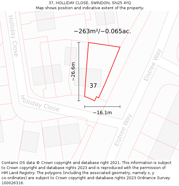 37, HOLLIDAY CLOSE, SWINDON, SN25 4YQ: Plot and title map