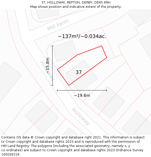 37, HOLLOWAY, REPTON, DERBY, DE65 6RH: Plot and title map