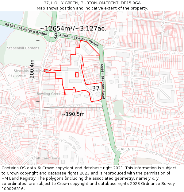 37, HOLLY GREEN, BURTON-ON-TRENT, DE15 9GA: Plot and title map