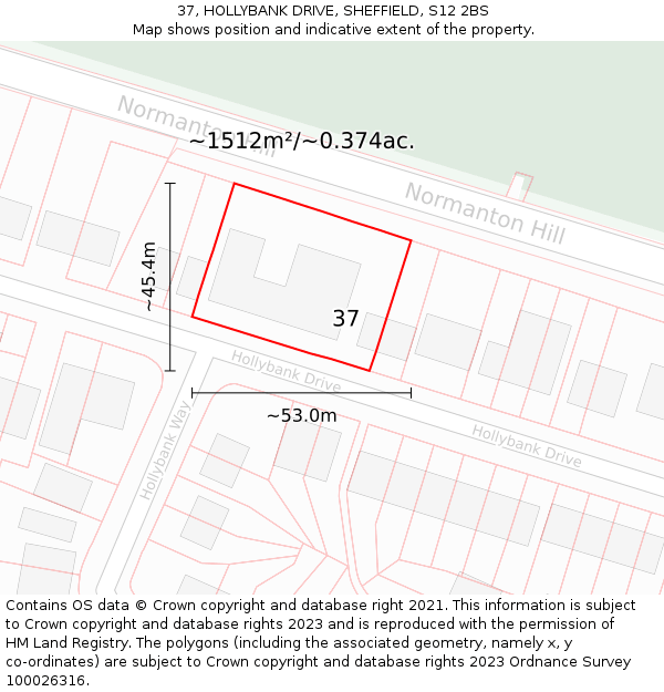 37, HOLLYBANK DRIVE, SHEFFIELD, S12 2BS: Plot and title map