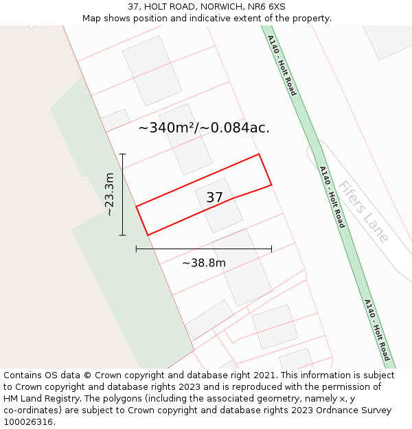 37, HOLT ROAD, NORWICH, NR6 6XS: Plot and title map