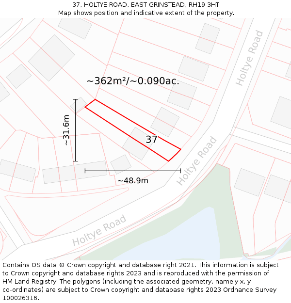 37, HOLTYE ROAD, EAST GRINSTEAD, RH19 3HT: Plot and title map