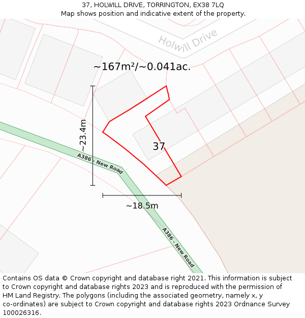 37, HOLWILL DRIVE, TORRINGTON, EX38 7LQ: Plot and title map