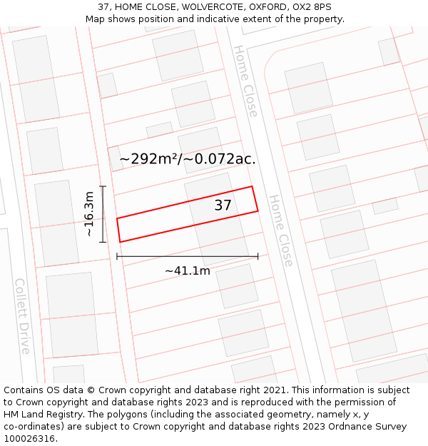 37, HOME CLOSE, WOLVERCOTE, OXFORD, OX2 8PS: Plot and title map