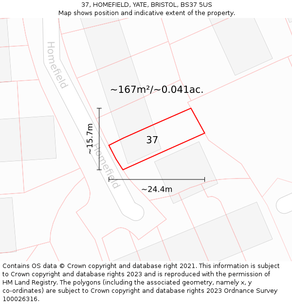 37, HOMEFIELD, YATE, BRISTOL, BS37 5US: Plot and title map