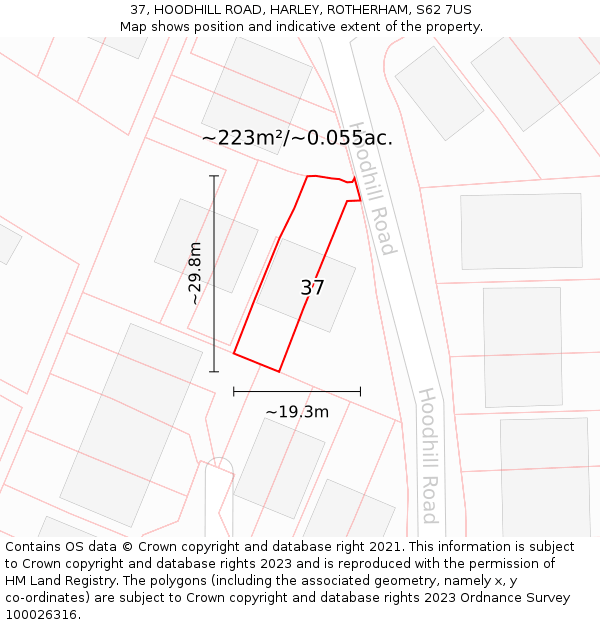 37, HOODHILL ROAD, HARLEY, ROTHERHAM, S62 7US: Plot and title map