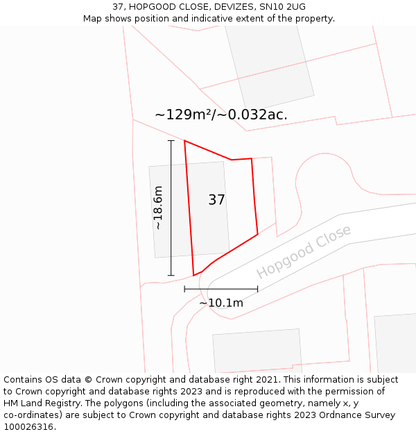 37, HOPGOOD CLOSE, DEVIZES, SN10 2UG: Plot and title map