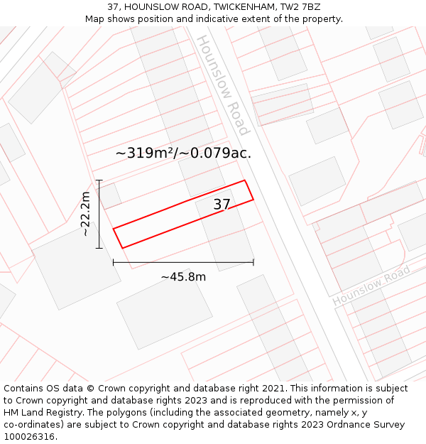 37, HOUNSLOW ROAD, TWICKENHAM, TW2 7BZ: Plot and title map