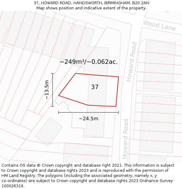 37, HOWARD ROAD, HANDSWORTH, BIRMINGHAM, B20 2AN: Plot and title map