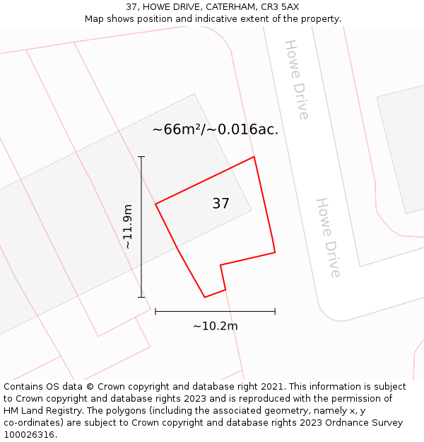 37, HOWE DRIVE, CATERHAM, CR3 5AX: Plot and title map