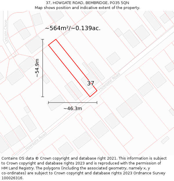 37, HOWGATE ROAD, BEMBRIDGE, PO35 5QN: Plot and title map