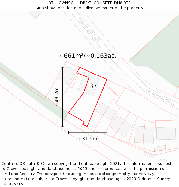 37, HOWNSGILL DRIVE, CONSETT, DH8 9ER: Plot and title map