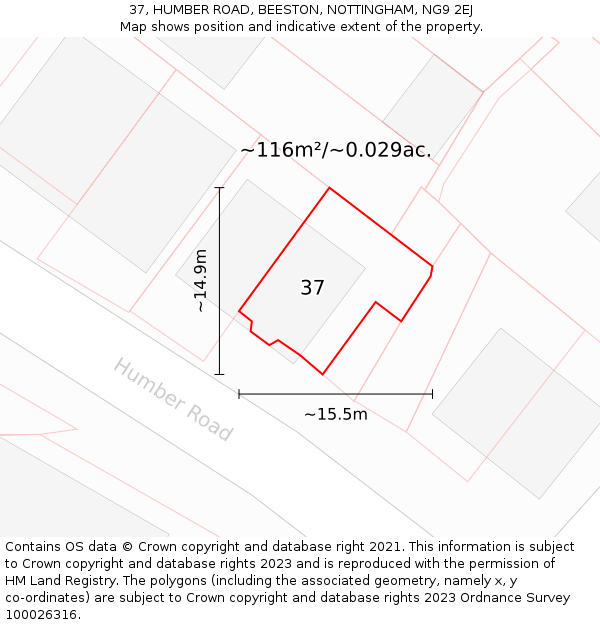 37, HUMBER ROAD, BEESTON, NOTTINGHAM, NG9 2EJ: Plot and title map