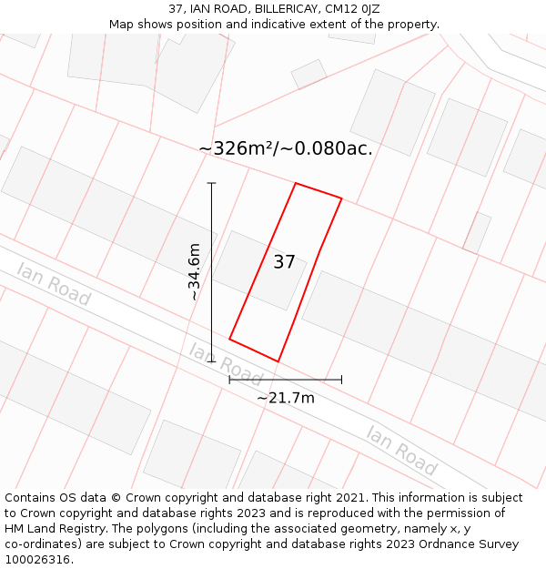 37, IAN ROAD, BILLERICAY, CM12 0JZ: Plot and title map