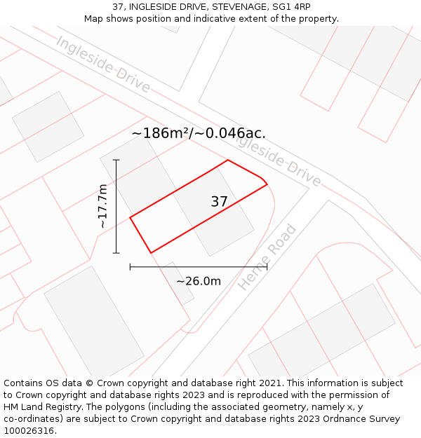 37, INGLESIDE DRIVE, STEVENAGE, SG1 4RP: Plot and title map