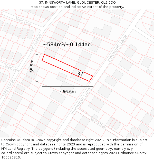 37, INNSWORTH LANE, GLOUCESTER, GL2 0DQ: Plot and title map