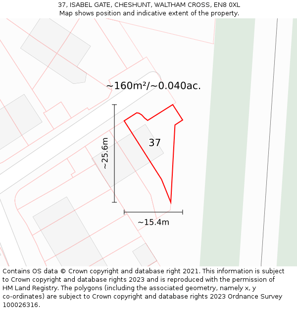 37, ISABEL GATE, CHESHUNT, WALTHAM CROSS, EN8 0XL: Plot and title map