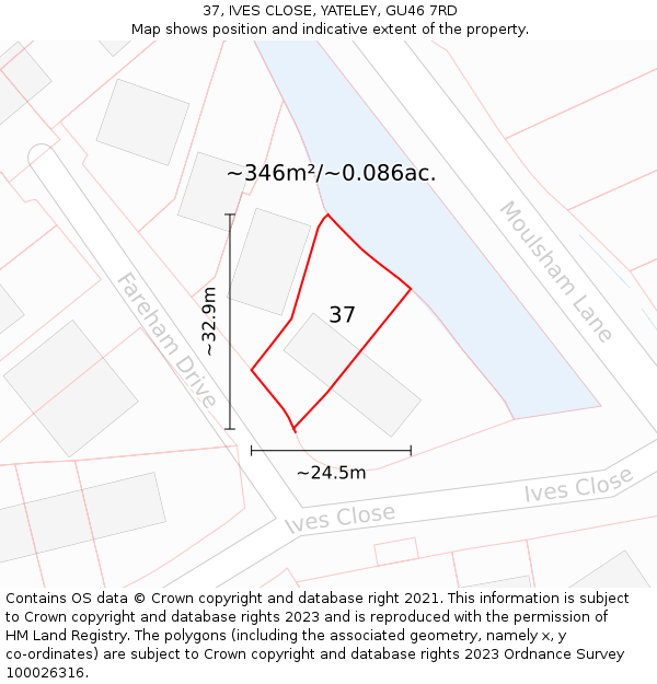 37, IVES CLOSE, YATELEY, GU46 7RD: Plot and title map