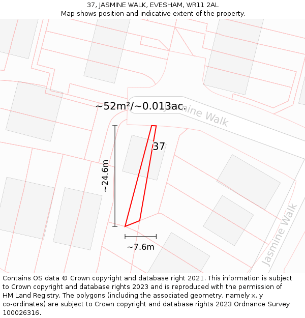37, JASMINE WALK, EVESHAM, WR11 2AL: Plot and title map