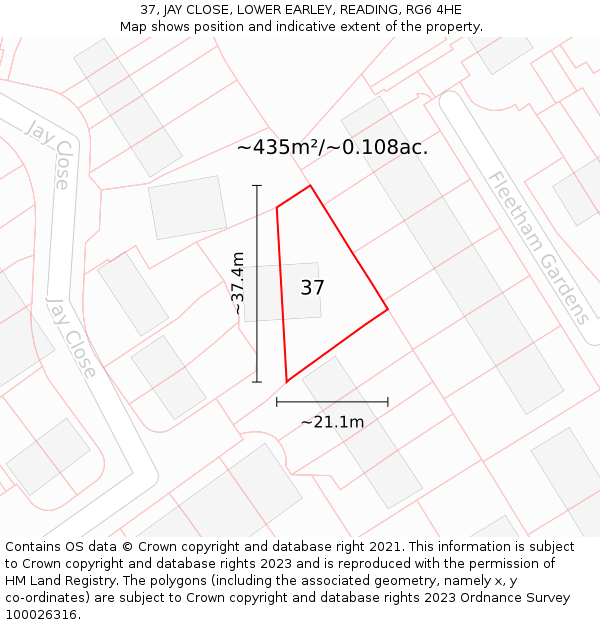 37, JAY CLOSE, LOWER EARLEY, READING, RG6 4HE: Plot and title map
