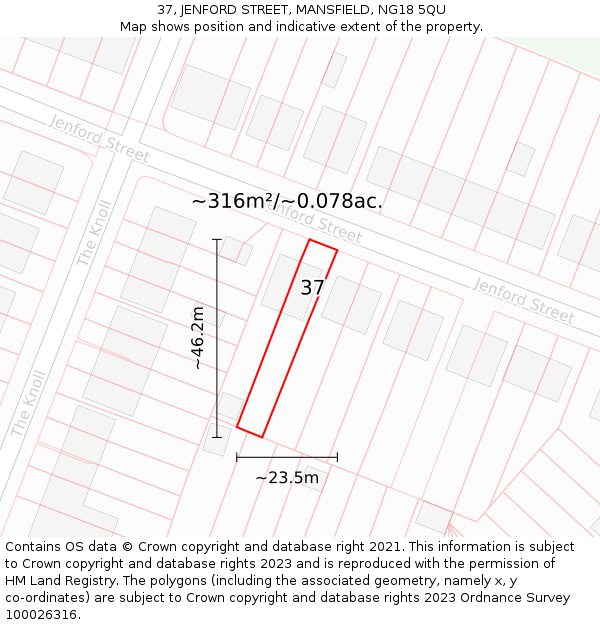 37, JENFORD STREET, MANSFIELD, NG18 5QU: Plot and title map