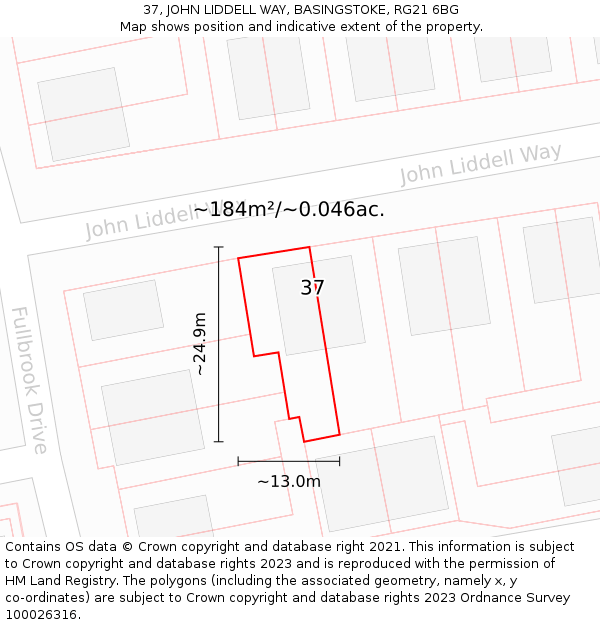 37, JOHN LIDDELL WAY, BASINGSTOKE, RG21 6BG: Plot and title map