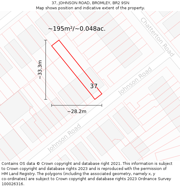 37, JOHNSON ROAD, BROMLEY, BR2 9SN: Plot and title map